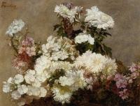 Fantin-Latour, Henri - White Phlox, Summer Chrysanthemum and Larkspur